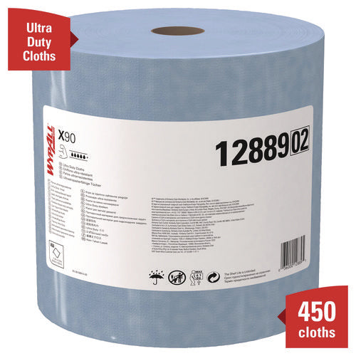 Image of WypAll® X90 Cloths, Jumbo Roll, 2-Ply, 11.1 x 13.4, Denim Blue, 450/Roll