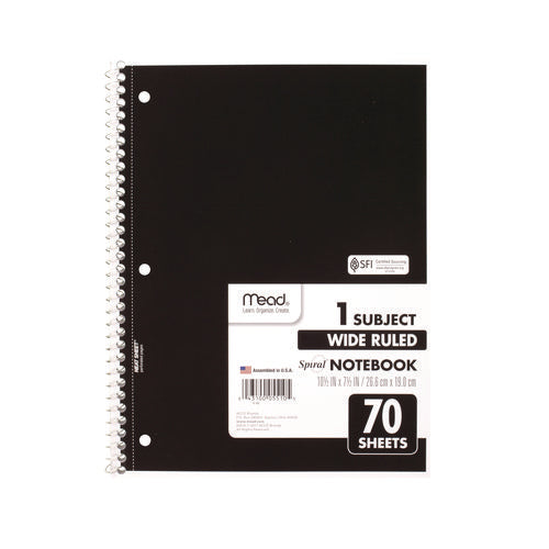 Image of Mead® Spiral Notebook, 1-Subject, Wide/Legal Rule, Randomly Assorted Cover Color, (70) 10.5 x 7.5 Sheets