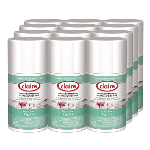 Image of Claire® Metered Air Freshener, Fresh Linen, 11 oz Aerosol Spray, 12/Carton