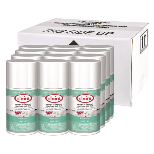 Image of Claire® Metered Air Freshener, Fresh Linen, 11 oz Aerosol Spray, 12/Carton