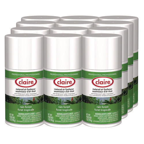 Image of Claire® Metered Air Freshener, Rain Forest, 11 oz Aerosol Spray, 12/Carton