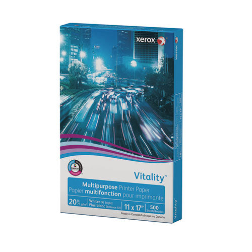 Image of xerox Vitality Multipurpose Print Paper, 92 Bright, 20 lb Bond Weight, 11 x 17, White, 500/Ream