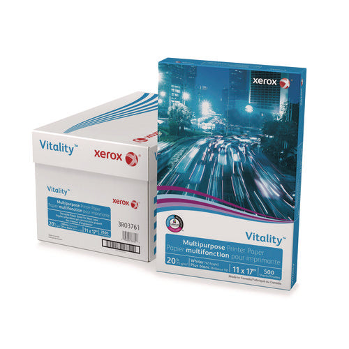 Image of xerox Vitality Multipurpose Print Paper, 92 Bright, 20 lb Bond Weight, 11 x 17, White, 500/Ream