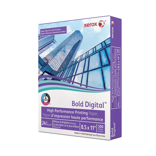 Image of xerox Bold Digital Printing Paper, 98 Bright, 24 lb Bond Weight, 8.5 x 11, White, 500/Ream