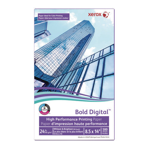 Image of xerox Bold Digital Printing Paper, 98 Bright, 24 lb Bond Weight, 8.5 x 14, White, 500 Sheets/Ream, 8 Reams/Carton