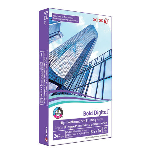 Image of xerox Bold Digital Printing Paper, 98 Bright, 24 lb Bond Weight, 8.5 x 14, White, 500 Sheets/Ream, 8 Reams/Carton