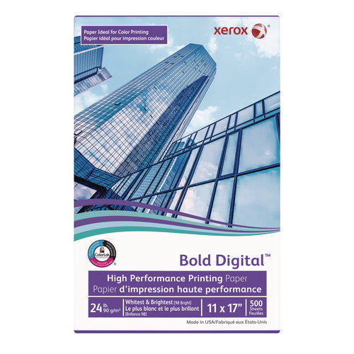 Image of xerox Bold Digital Printing Paper, 98 Bright, 24 lb Bond Weight, 11 x 17, White, 500/Ream