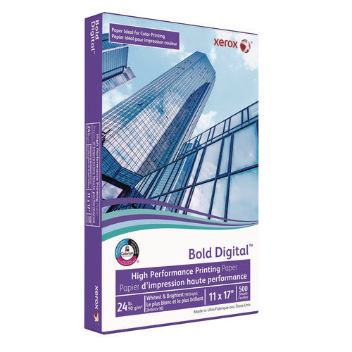 Image of xerox Bold Digital Printing Paper, 98 Bright, 24 lb Bond Weight, 11 x 17, White, 500/Ream