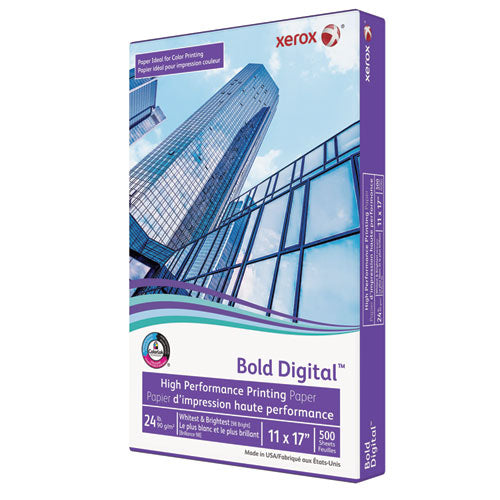 Image of xerox Bold Digital Printing Paper, 98 Bright, 24 lb Bond Weight, 11 x 17, White, 500/Ream