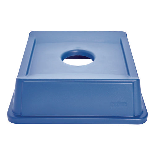 Image of Rubbermaid® Commercial Untouchable Bottle and Can Recycling Top, Round Opening,  20.13w x 20.13d x 6.25h, Blue