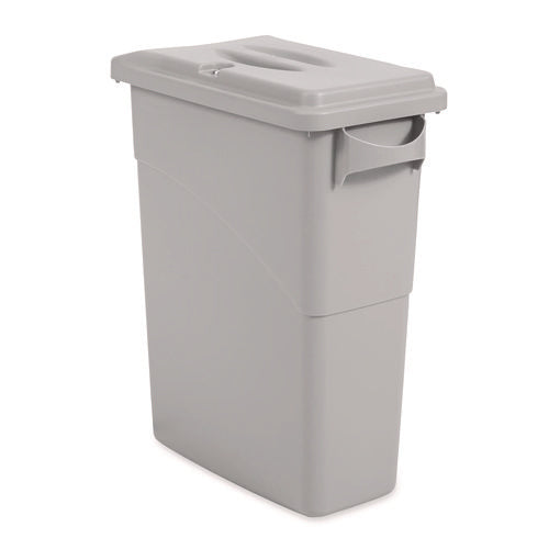Image of Rubbermaid® Commercial Slim Jim Confidential Document Waste Receptacle with Lid, 23 gal, Light Gray