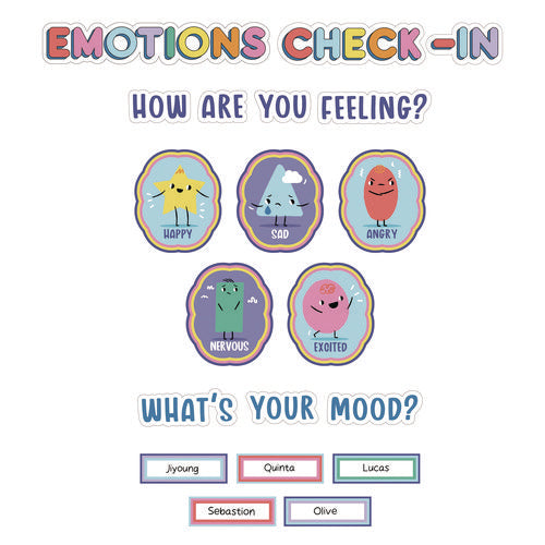 Image of Carson-Dellosa Education Curriculum Bulletin Board Sets, 46-Piece Set , We Stick Together: Emotions Check-In, 7.9" x 15", Multicolor