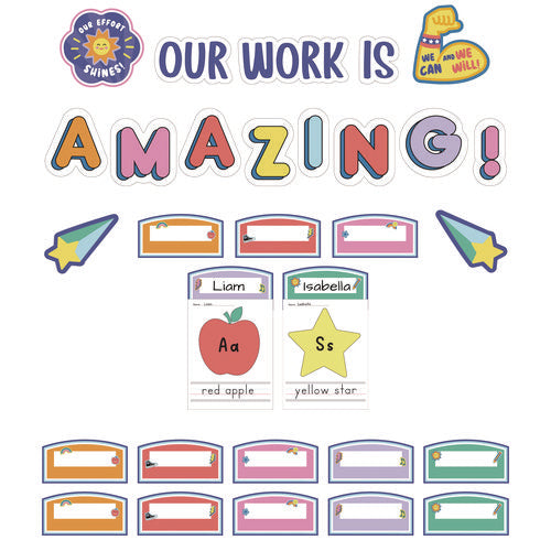 Image of Carson-Dellosa Education Work Display Bulletin Board Sets, 45-Piece Set, We Stick Together: Our Work Is Amazing, 7.9" x 15", Multicolor