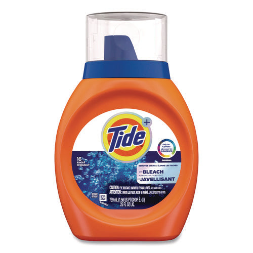 Image of Tide® Plus Bleach Alternative Liquid Laundry Detergent, HE Compatible, 16 Loads, Original Scent, 25 oz Bottle, 6/Carton
