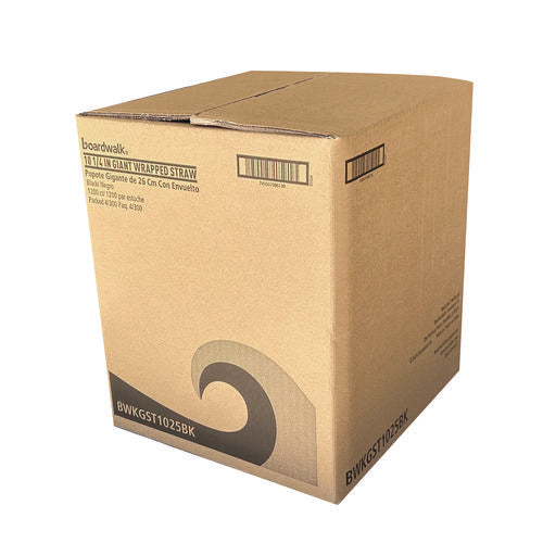 Image of Boardwalk® Wrapped Giant Straws, 10.25", Polypropylene, Black, 300/Pack, 4 Packs/Carton
