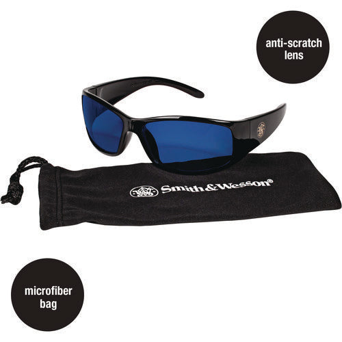 Image of Smith & Wesson® Elite Safety Glasses 3016314, Black Frame, Blue Mirror Polycarbonate Lens, 12/Carton