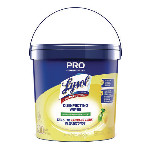 Image of LYSOL® Brand Professional Disinfecting Wipe Bucket, 1-Ply, 6 x 8, Lemon and Lime Blossom, White, 800 Wipes/Bucket, 2 Buckets/Carton