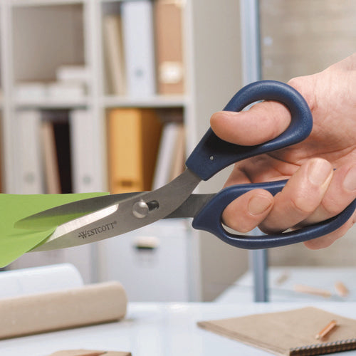 Image of Westcott® Power Pivot Shears, 8" Long, 3.5" Cut Length, Straight Blue Handle