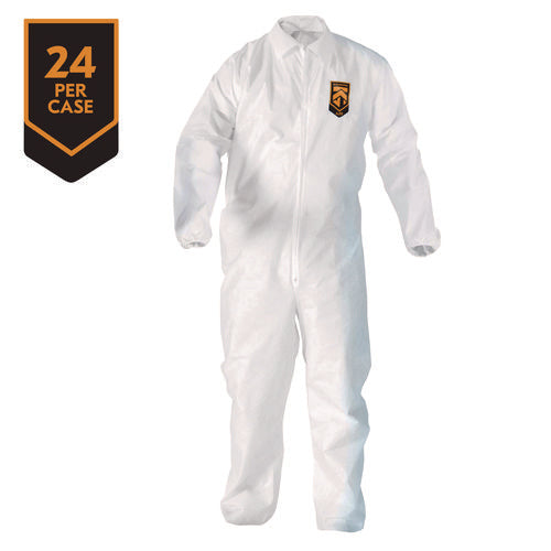 Image of KleenGuard A20 Breathable Particle Protection Coveralls, Zip Front, Elastic Back, Wrists, Ankles, Large, White, 24/Carton