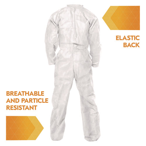 Image of KleenGuard A20 Breathable Particle Protection Coveralls, Zip Front, Elastic Back, Wrists, Ankles, Large, White, 24/Carton