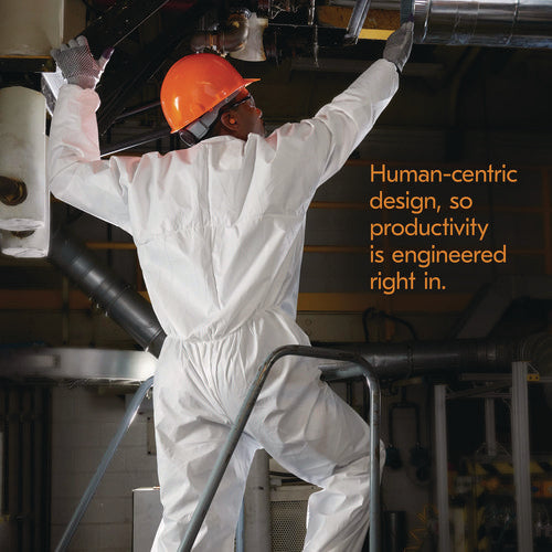 Image of KleenGuard A20 Breathable Particle Protection Coveralls, Zip Front, Elastic Back, Wrists, Ankles, Large, White, 24/Carton