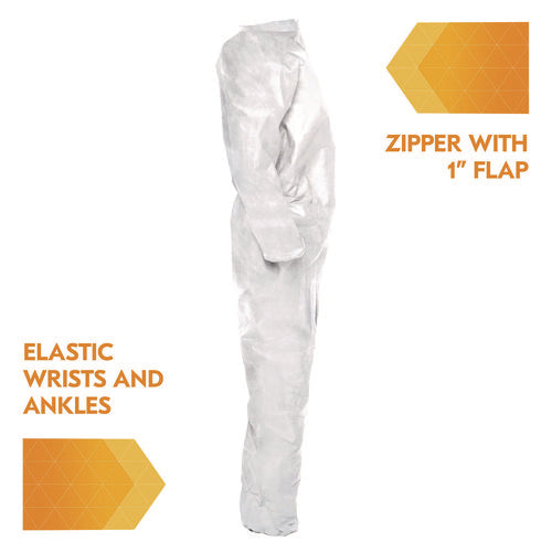 Image of KleenGuard A20 Breathable Particle Protection Coveralls, Zip Front, Elastic Back, Wrists, Ankles, 3X-Large, White, 20/Carton