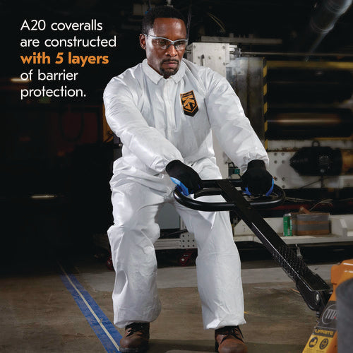 Image of KleenGuard A20 Breathable Particle Protection Coveralls, Zip Front, Elastic Back, Wrists, Ankles, 3X-Large, White, 20/Carton
