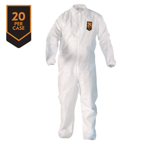 Image of KleenGuard A20 Breathable Particle Protection Coveralls, Zip Front, Elastic Back, Wrists, Ankles, 4X-Large, White, 20/Carton