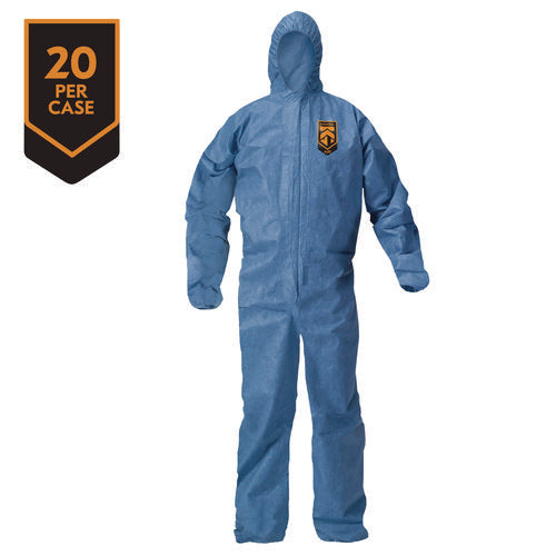 Image of KleenGuard A20 Breathable Particle Protection Coveralls, Zip Front, Hood, Elastic Back, Wrists, Ankles, 3X-Large, Blue, 20/Carton