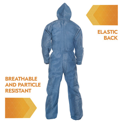 Image of KleenGuard A20 Breathable Particle Protection Coveralls, Zip Front, Hood, Elastic Back, Wrists, Ankles, 3X-Large, Blue, 20/Carton