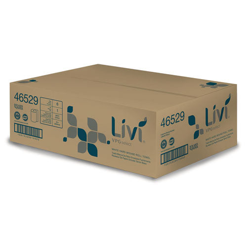 Image of Livi® VPG Select Hard Wound Roll Towel, 1-Ply, 8" x 800 ft, White, 6/Carton