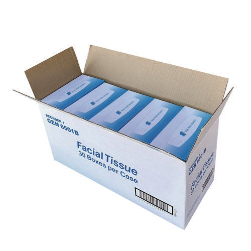 Image of GEN Facial Tissue, 2-Ply, White, Flat Box, 100 Sheets/Box, 30 Boxes/Carton