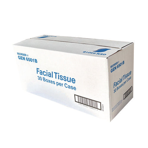 Image of GEN Facial Tissue, 2-Ply, White, Flat Box, 100 Sheets/Box, 30 Boxes/Carton