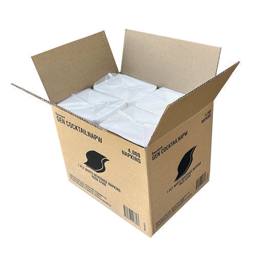 Image of GEN Cocktail Napkins, 1-Ply, 9w X 9d, White, 500/pack, 8 Packs/carton