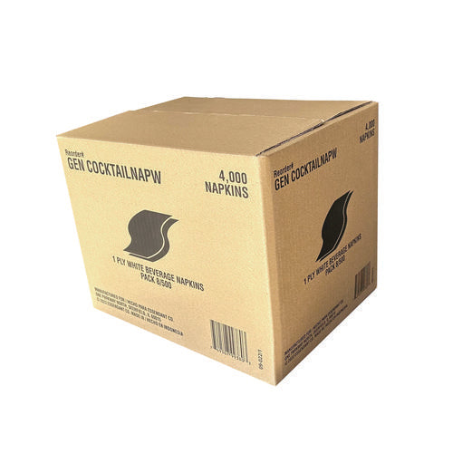 Image of GEN Cocktail Napkins, 1-Ply, 9w X 9d, White, 500/pack, 8 Packs/carton