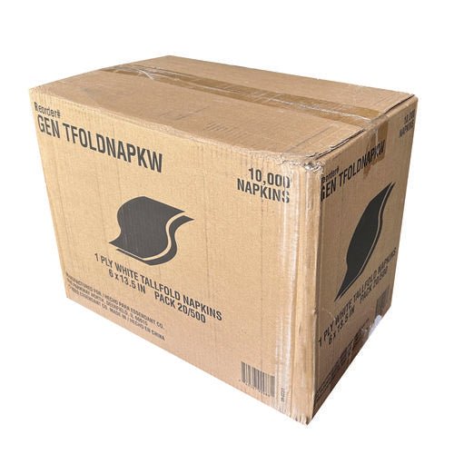Image of GEN Tall-Fold Napkins, 1-Ply, 5.98 x 11.38, White, 10,000/Carton