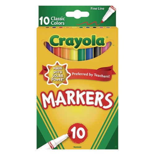 Image of Crayola® NON-WASHABLE MARKER, FINE BULLET TIP, ASSORTED CLASSIC COLORS, 10/PACK