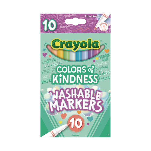 Image of Crayola® Colors of Kindness Fine Line Washable Markers, Fine Bullet Tip, Assorted Colors, 10/Box