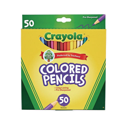 Image of Crayola® Long-Length Colored Pencil Set, 3.3 mm, 2B, Assorted Lead and Barrel Colors, 50/Box