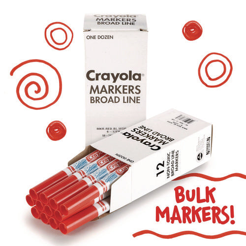 Image of Crayola® Broad Line Washable Markers, Broad Bullet Tip, Red, 12/box