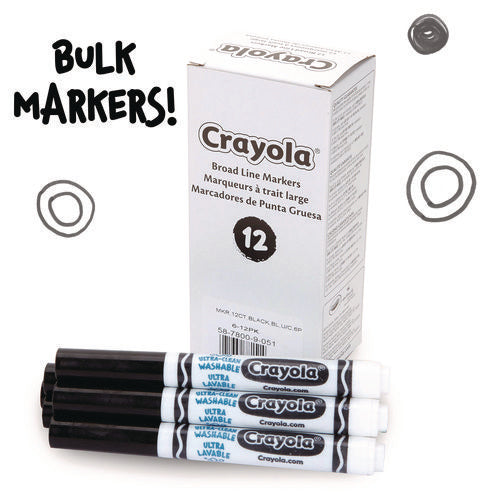 Image of Crayola® Broad Line Washable Markers, Broad Bullet Tip, Black, 12/box