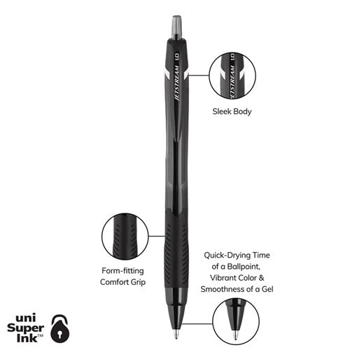 Image of uniball® Jetstream Elements Hybrid Gel Pen, Retractable, Medium 1 mm, Black Ink, Translucent Black/Black Barrel, Dozen