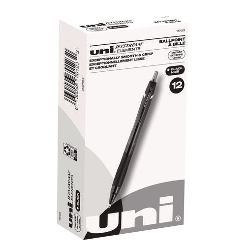 Image of uniball® Jetstream Elements Hybrid Gel Pen, Retractable, Medium 1 mm, Black Ink, Translucent Black/Black Barrel, Dozen