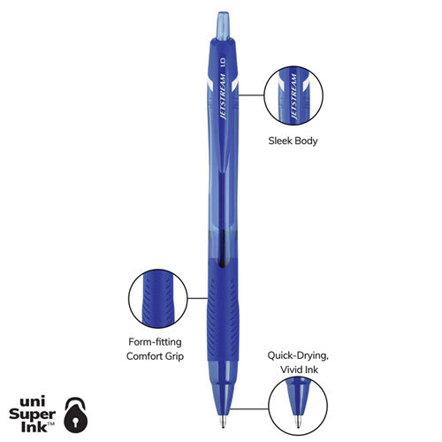Image of uniball® Jetstream Elements Hybrid Gel Pen, Retractable, Medium 1 mm, Blue Ink, Translucent Blue/Blue Barrel, Dozen