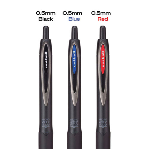 Image of uniball® 207 Plus+ Gel Pen, Retractable, Micro 0.5 mm, Black Ink, Black Barrel, Dozen