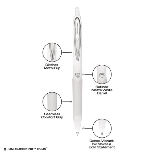 Image of uniball® 207 Plus+ Gel Pen, Retractable, Medium 0.7 mm, Black Ink, White Barrel, 4/Pack