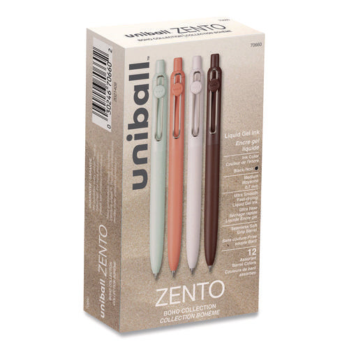 Image of uniball® Zento Gel Pen, Retractable, Medium 0.7 mm, Black Ink, Assorted Barrel Colors, Dozen