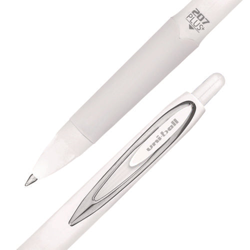 Image of uniball® 207 Plus+ Gel Pen, Retractable, Medium 0.7 mm, Black Ink, White Barrel, Dozen