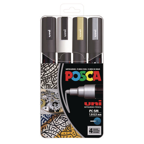 Image of POSCA Water-Based Paint Markers, Medium Bullet Tip, Assorted Colors, 4/Set