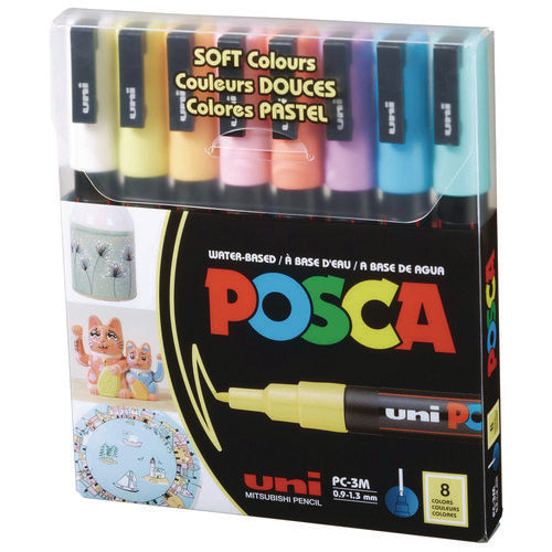 Image of POSCA Water-Based Paint Markers, Fine Bullet Tip, 0.9 mm/1.3 mm, Assorted Colors, 8/Set